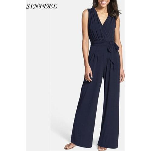 2018 Long Black Rompers Womens Jumpsuit Summer Party V-neck Sleeveless Bodycon Bandage Pants Trousers Playsuit Macacao Feminino