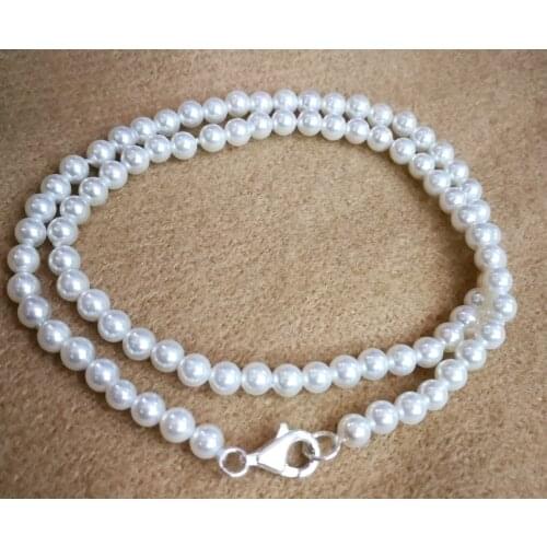 Woman jewelry necklace 6mm white bead Natural SOUTH SEA SHELL PEARL NECKLACE Gift 18'' 45cm
