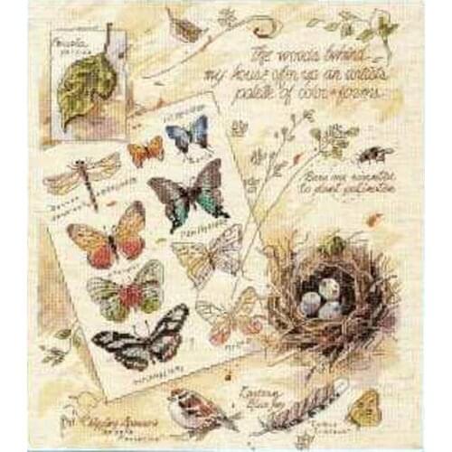 Gold Collection Counted Cross Stitch Kit The Woods behind My House Butterfly Birds Nest Home Egg Leaf Leaves