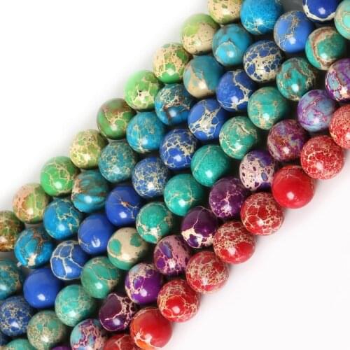 10MM Natural Stone Red Magenta Purple Green Lake Blue Sea Sediment Imperial Jaspers Round Loose Beads For Jewelry Making