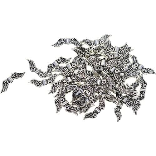 100pcs Charms Angel Wings Beads Spacer Bead 23x7mm Antique Making Pendant fit DIY Bracelet Necklace Craft Supplies