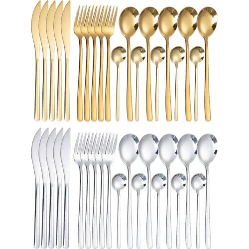 20pcs/sets Fork Spoon Knife Stainless Steel Gold Sliver Tableware Rustproof Dinnerware Set Portable Steak Pasta Cutlery Set