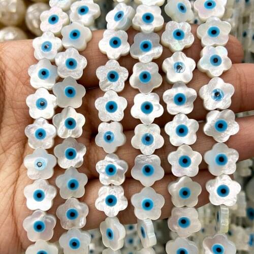 20pcs/lot 10mm Natural Blue Evil Eye Mother Pearl Shell Beads Sunflower Blue Evil Eye Mother Pearl for DIY Jewelry