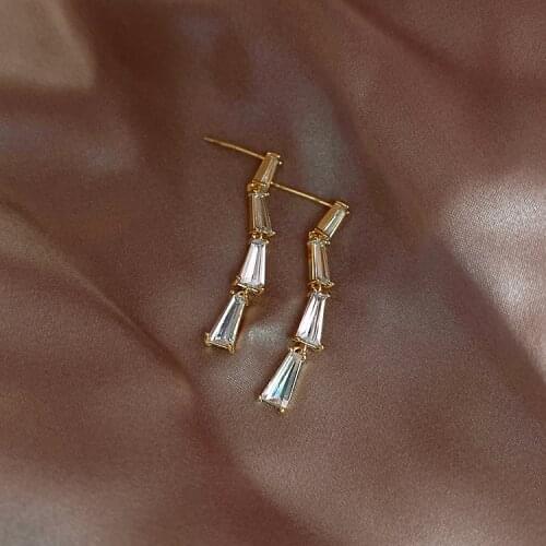 2020 Korean new design fashion jewelry high-grade copper inlaid zircon geometric multilayer elegant daily female earrings