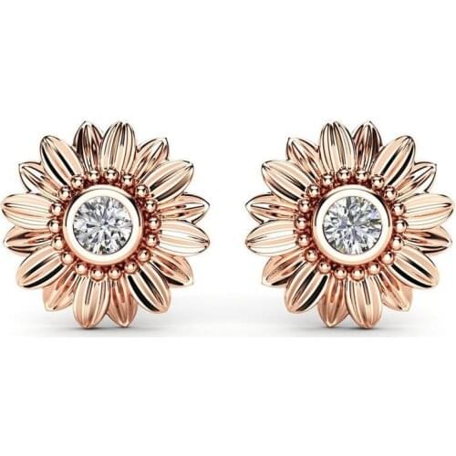 2020 Sunflower Stud Earrings For Girl New Trendy Romantic Design Birthday New Year Gift For Women Crystal Stone Earrngs Hot
