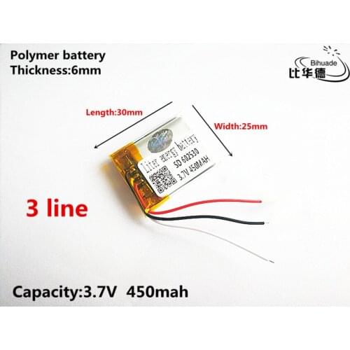 3 line Good Qulity 3.7V,450mAH,602530 Polymer lithium ion / Li-ion battery for TOY,POWER BANK,GPS,mp3,mp4