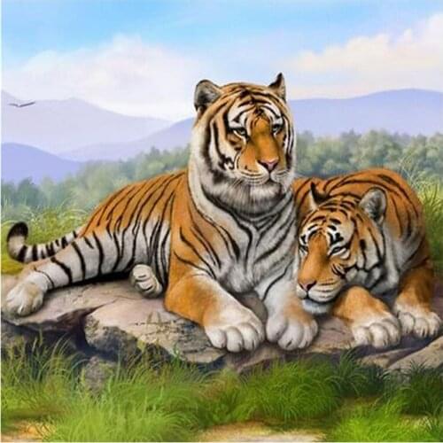5D DIY Diamond Painting Cross Stitch Beautiful Lover Tiger Rhinestone Crystal Needlework Diamond Embroidery Full Diamond Decor