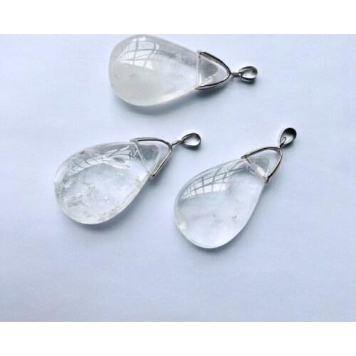 Wholesale 2pcs/lot Natural Clear Quartz Cracked Rock Crystal Pendant Beads 26x40mm Pear Drop Pendant Beads for necklace
