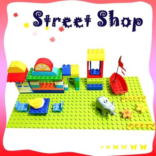 City Street Shop Scene Model Assemble Kids Toys DIY Animals Hippo Base Plate Curved Brick Accessories Big Size Building Blocks