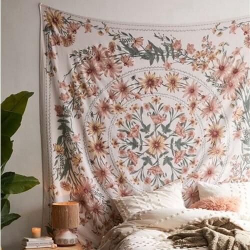 Indian Mandala Tapestry Wall Hanging Flower Psychedelic Tapestry Wall Hanging Decor for Living Room Bedroom Bohemian Plant Print