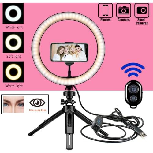 Camera Phone Dimmable Ring Light Selfie Profissional Photography Lighting with Tripod Stand Makeup Photo Ring Lamp YouTube Live