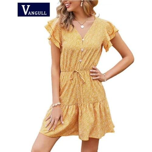 Vangull Women Jumpsuit Bohemian Casual Sexy Loose V-neck Ruffled Short-sleeved High-waist Pleated 2021 Summer Female Jumpsuit