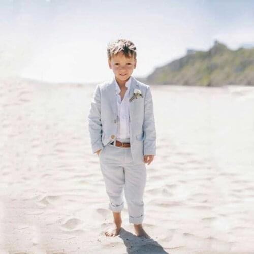 Summer Beach Wedding Blue Linen Baby Boys Suit Costume for Boy 2021 Kids Blazers Boy Suit Formal Wedding Wear Children Clothing