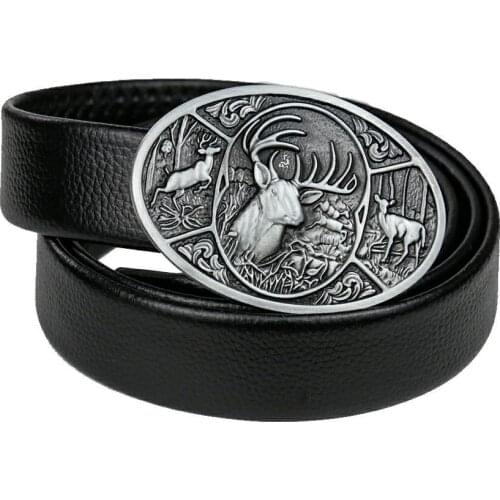 Fashion Cool Belt Buckle Nordic Elk Reindeer Belt Buckle Animal Buckle Belt Reindeer Genuine Leather Belt for Men Belt Accessory