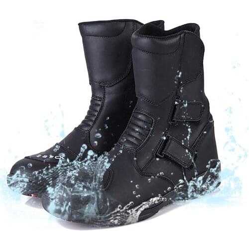 Motorcycle Boots Men Leather Moto Boots Waterproof Motocross Boots Motorcycle Racing Mid-Calf Shoes Black Motorcycle Shoe