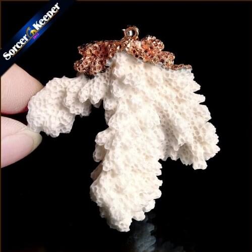 Natural Stone Raw White Coral Pendant Necklace Druzy Drusy Elestial Skeletal Cluster Specimen Fit Jewelry Making AA326