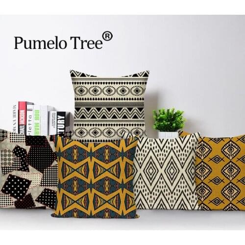 Retro Geometric Back Cushion Decorative Cover Summer Pillow Case Bohemia Home Sofa Single-sided and Double-sided Printing Linen