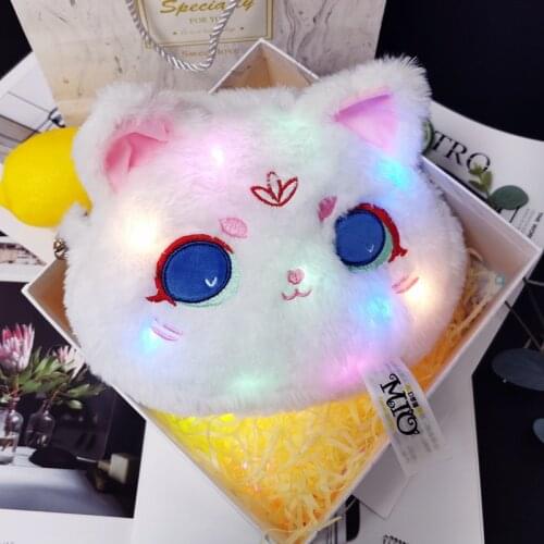 New Women luminous cat plush shoulder bag Girl Lolita doll mobile phone bag Led messenger bag
