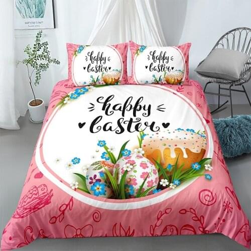 2021 New Cartoon Printed Bedding Set Happy Easter Egg Duvet Cover King Queen Size With 1/2 Pillowcase Kids Bedcloth Home Textile