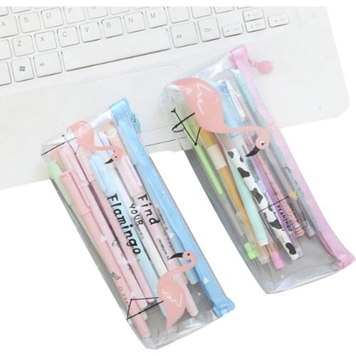 10PCS/lot Transparent Literary flamingo Pencil Case for Girls School Supplies Korean Pencil Bag School Pen Box 4 selection