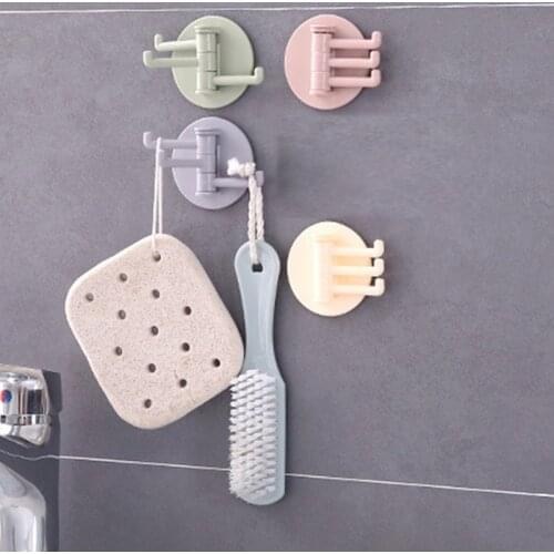 Plastic Sticky Household Non-Marking Paste 3-Branch Rotating Hook Holder