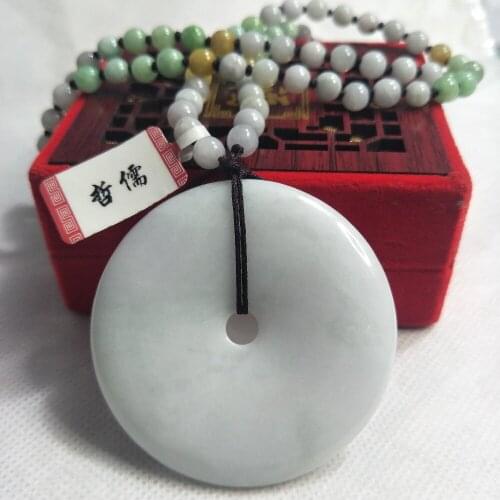 Zheru Jewelry Pure Natural Jadeite Light Color Donut Pendant Tricolor Jadeite Bead Necklace A Class A National Certificate