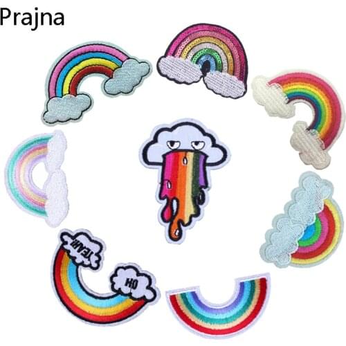 Prajna Anime Rainbow Patch Applique Cute Cartoon Iron On Patches Stripe On Clothes Embroidered Patches For Clothing DIY Stickers