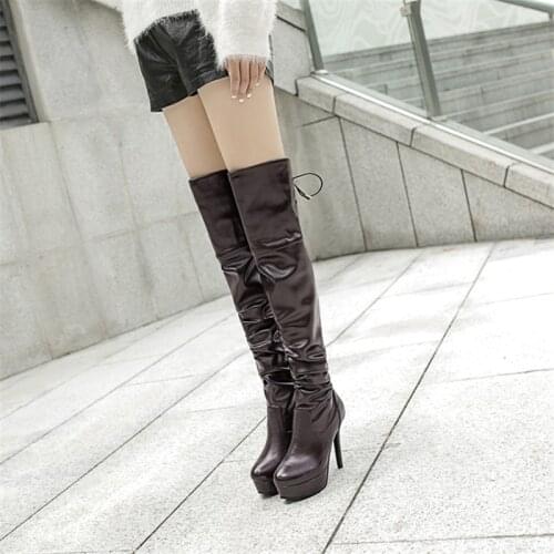 PXELENA Design Pleated Slim On Slim Thigh High Boots Women Platform Stiletto High Heels Over The Knee Boots Sexy Fashion Shoes