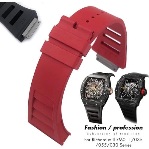 19mm High Quality Rubber Watchband Replacement for Richard Mille RM035 011 055 030 Black White Red Metal interface Watch Strap