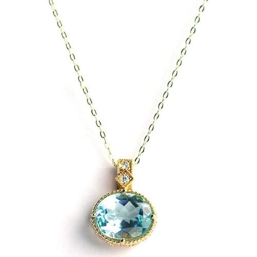 Luxury 10*12mm Natural Sky Blue Topaz Pendant Necklace 18K Gold 925 Sterling Silver Choker Necklaces Women Fine Jewelry YNC079