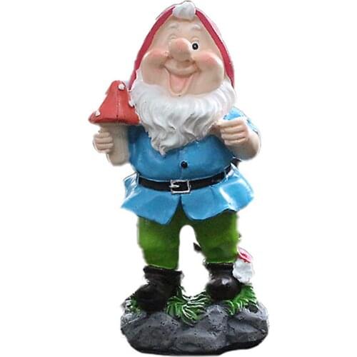 Garden Gnome Statue Resin Dwarf Holding A Mushroom Figurine Cartoon Fairy Tales Small Home Ornament for Kids Shelf kabouter tuin