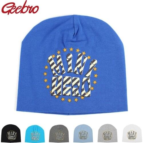 Geebro Candy Color Beanies For Baby Star Letter Print Hats Girls Boys Plain Flat Cotton Beanie Cap Outdoor Hat