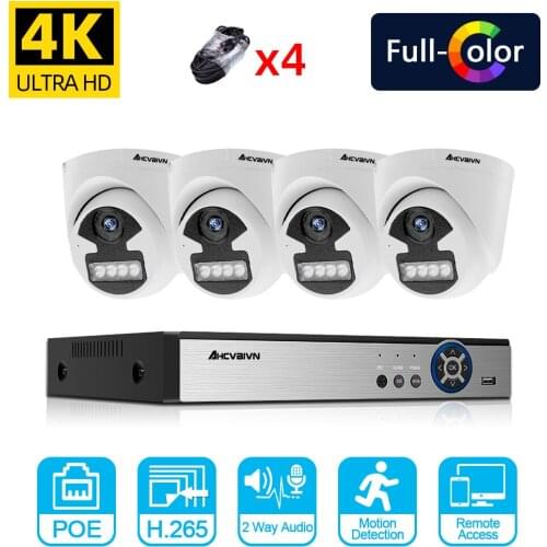 Motion Detection 4CH 4K POE NVR Kit Colorful Night Vision CCTV Security System Set POE Video Surveillance Camera System Kit P2P
