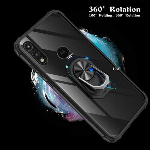 Military Acrylic Magnetic Metal Finger Ring Stand Shockproof Case for Motorola Moto G9 Play E7 2020 G8 Power Lite G 5G Plus