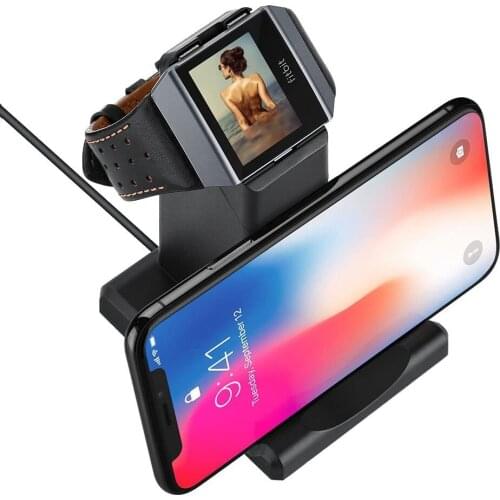 Fitbit Ionic Charger, Charging Dock Holder for Fitbit Ionic SmartWatch with Stand for Phone(Not Work with Protective Case)