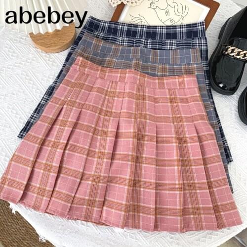 2021 New Summer Women Sweet All-match plaid Skirt high waist slim pleated Fashion short A-line Skirt