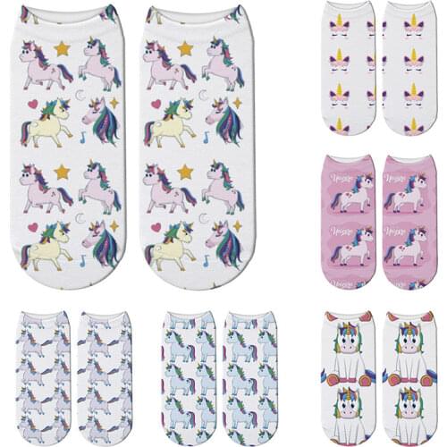 New 3D Print Lucky Horse Unicorn Short Sock Fairy Tale Animal Women Cotton Sock Kawaii Chaussette Cartoon Socks Calcetines Mujer