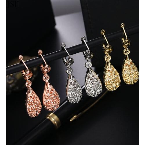 Retro three color women lady wedding 925 sterling silver 18K gold earrings for women fashion charm gift hook beautifully jewelry