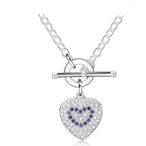 New 925 Sterling Silver Necklace With Zircon Crystal Heart Pendant Necklace For Women Jewelry Gifts