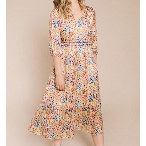 Women Dress 2019 Spring Summer New Floral Printing Long Sleeve Midi Dress