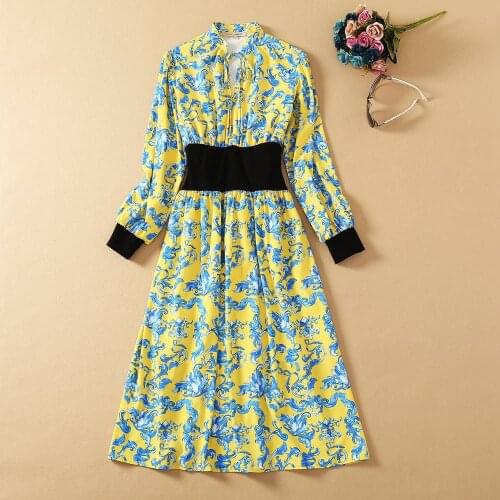 1101 2021 Spring Free Shipping Dress Long Sleeve Crew New Flora Print Fashion Womens Clothes As