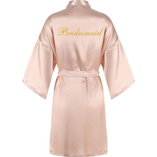 Champange gold bridal robes women golden writing short satin robe kimono bridesmaid robes wedding team bride sister women robe