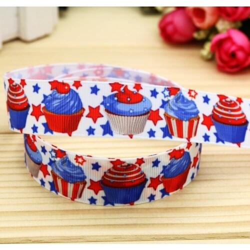 7/8'' Free shipping 4th of july cupcake printed grosgrain ribbon hairbow headwear party decoration diy wholesale OEM 22mm P5427