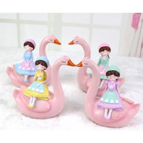 1PC Lovely Pink Swan Girl Ornament Resin Craft Home Decoration Furnishings Cake Baking Decor Ornament Brithday Gift MK 033