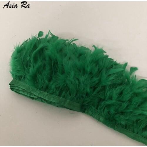 10 Meters Deep Green turkey feather trims 10-15cm for Barbie dress wedding carnival decorations feather lace ribbons fringes boa