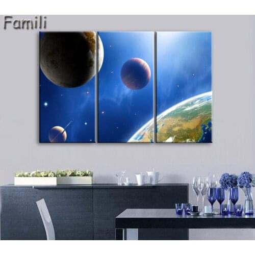 2017 Hot 3 Panel Modern Printed HD Space Universe Canvas Picture Cuadros Earth Painting For Living Room No Frame,canvas prints
