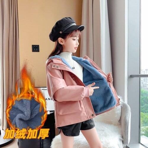3 Colors Fashion Cute Girls Jacket Outwear Autumn Winter Warm Short Style Outwear Plus Fleece Kids Clothes Girls 8 To 12 Years