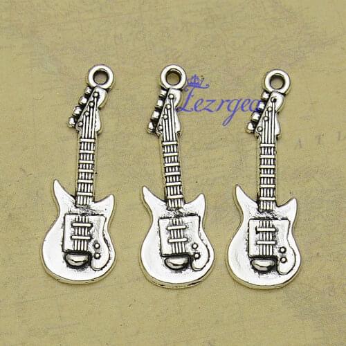 35pcs/lot--30x10mm, Guitar chams,Antique silver plated Guitar charms,DIY supplies,Jewelry accessories