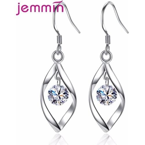 925 Sterling Silver Drop Earrings Cute Romantic Style Austrian Cubic Zirconia Women Girls Party Engagement Wholesale