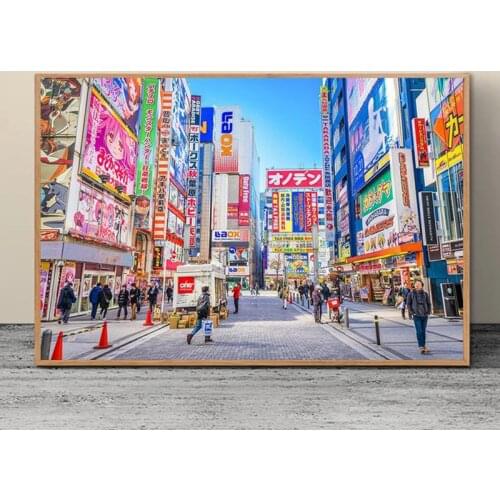 Akihabara Skyline Landscape Poster Wall Art Canvas Printing Japan Street Pictures for Living Room Decor Unframed